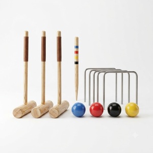 Ensemble de jeu de croquet de jardin, maillettes en bois de qualité supérieure, balles durables, piquets de buts, équipement de loisirs professionnel pour l'extérieur - Product Image 1