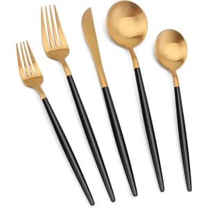 Juego de Cubiertos Dorados y Negros Únicos de 5 Piezas, Diseños Personalizables y Duraderos, Juego de Cubiertos de Metal para Bodas y Fiestas, Diseño de Vajilla - Product Image 1