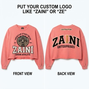 เสื้อครอปท็อปผู้หญิง ผ้าคอตตอนฟลีซ 320 GSM เนื้อนุ่มพิเศษ สีชมพูคอรัล ปักลายเชนิลล์แบบกำหนดเอง สไตล์โอเวอร์ไซส์ สตรีทแวร์ - Product Image 1