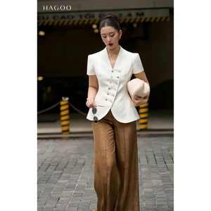 A8197 Chic V Neck Short Sleeve Asymmetric Top Women Summer Commuter Blouse Bulk Price - Product Image 3