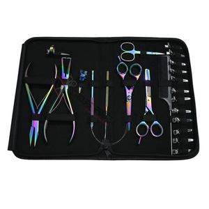 Multi Color Hair Extension Tools Kit Flat <b>Beads</b> Crimper Microlink Removal Plier Barber Cutting Thinning Scissors Loop Hook <b>Set</b> - Product Image 1