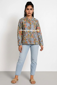 Veste en coton premium matelassée à broderies florales et imprimés indiens, modèle 2026, très prisée, écologique, pour femme, prix usine - Product Image 2