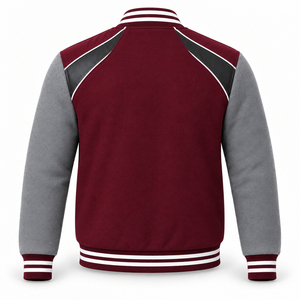 Veste universitaire pour homme de couleur marron avec manches grises et accents noirs, coupe classique, vêtement d'extérieur en laine décontracté, idéal pour l'automne - Product Image 3