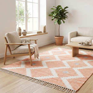 Alfombra Geométrica Chevron de Algodón, Tejido Plano, Ecológica, Rectangular, para Sala de Estar, con Flecos, de Pelo Corto, Lavable, Tipo Kilim - Product Image 1