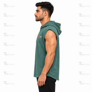 2026 New Wholesale Summer XL Gym Hoodies Men's Solid Print Muscle Cut- <b>T</b>-<b>Shirt</b> Design Plain Dyed Workout Cotton Hoodies - Product Image 3