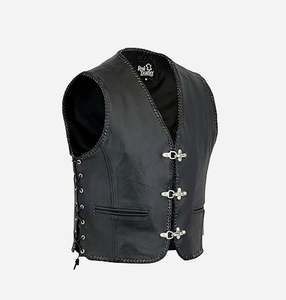 Chaleco de cuero estilo club para motociclista, color negro, para hombre, tallas S a 3XL - Product Image 1