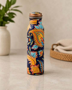 Botella de Agua de Cobre Puro Impresa con Diseño Floral Artístico Paisley, Tapa de Rosca a Prueba de Fugas, Botella Ayurvédica para Beber - Product Image 6