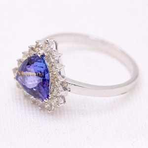 Natural Trillion Cut Tanzanite 18K Solid White Gold Halo Ring | Diamond Accent Fine Jewelry <b>Gift</b> for Women - Product Image 3