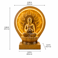 Fontaine d'eau Bouddha haut de gamme avec halo LED rétroéclairé, sur pied, en fibre peinte à la main, de luxe, en forme d'animal, pour jardin et méditation intérieure