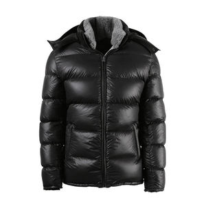 <b>Men's</b> Black Hooded Puffer <b>Jacket</b> Windproof <b>Down</b> <b>Filled</b> Casual Winter Outerwear with Zipper Closure and Faux Fur Lining - Product Image 1