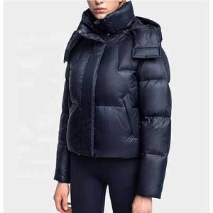 Blouson d'hiver matelassé imperméable pour femme, bleu marine, avec capuche amovible, manches longues, en lin, sequins, rembourrage en polyester, coupe-vent - Product Image 5