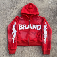 Sweat à capuche zippé pour homme, personnalisé avec logo, style streetwear hiver, épais, délavé à l'acide, effet vieilli, coupe oversize, écologique, orné de strass