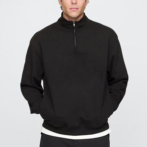 Sweat-shirt à col zippé noir pour homme avec logo personnalisé, coupe classique, impression de logo sur le devant, style décontracté, polyester, tissu éponge français respirant - Product Image 6
