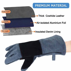 Gants de soudure en cuir de vachette renforcé, résistants à la chaleur et aux étincelles, ignifuges pour la lutte contre les incendies, la construction et le barbecue - Product Image 4