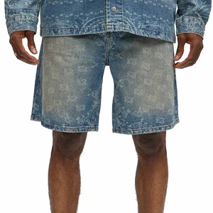 Men High Street Light Blue Wash Denim <b>Shorts</b> For Men Breathable Fabric Acid Wash Distressed <b>Stretch</b> Denim <b>Shorts</b> - Product Image 6