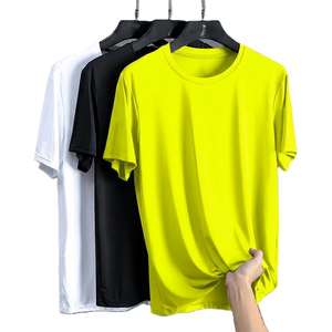 T-shirt à manches courtes pour homme, séchage rapide, couleur unie, col rond, décontracté, tricoté, coupe classique, 100% polyester, blanc, noir, gris - Product Image 3