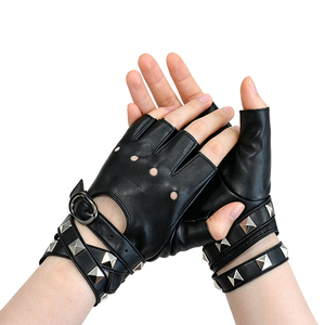 Sporty Style Black Leather Motorbike Fingerless Gloves Studs Wrist Length Touchscreen Eco-Friendly Unlined Four Seasons Outdoor - Product Image 4