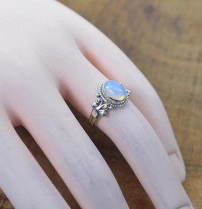 Sparling Véritable Bleu Opalite Ovale Lunette Réglage Solide En Argent Sterling 925 Fabriqué À La Main Bohème Designer Vintage Anneau Pour Les Femmes - Product Image 5