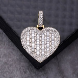 Gold Plated VVS Moissanite S925 <b>Silver</b> IGI Certified Diamond Pendants & <b>Charms</b> heart Shape Baguette Cut Diamond Pendant <b>Charms</b> - Product Image 1