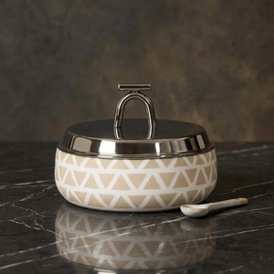 Modern Geometric Metal Casserole <b>Dish</b> With Stainless Steel Lid. Elegant Insulated <b>Serving</b> Pot For Luxury Dining & Home Decor - Product Image 1