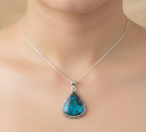 Colgante Grande de Crisocola Azul con Plata de Ley 925, Chapado en Oro Rosa y Oro Amarillo, Joyería Boho Hecha a Mano para Ella - Product Image 2