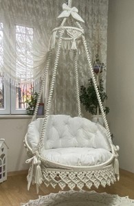 Macrame white <b>swing</b>, <b>swing</b> chair,Handmade <b>swing</b>,housewarming gift,macrame decorasion,macrame chair,Macrame <b>hammock</b> chair - Product Image 2