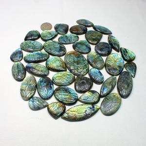 Cabochons en vrac de labradorite naturelle sculptée à motif floral, irisés et chatoyants, cristaux de guérison pour la fabrication de bijoux - Product Image 5