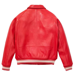Chaqueta Varsity de Hombre de Alta Calidad en Mezcla de Lana con Mangas de Cuero Genuino y Bordado Chenille de Alta Calidad para Hombre - Product Image 4