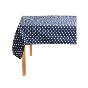 Manteles de lino y algodón bohemio con bordado de estrellas azul marino, mesa de té Rectangular resistente al aceite impermeable con borlas - Product Image 1
