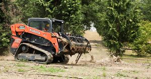Kubota Skid Steer Loader with Heavy Duty Hydraulic Mulcher Attachment for Forestry Land Clearing BrushCutting <b>Vegetation</b> Control - Product Image 3