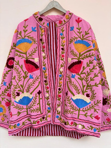 Wholesale Pink Suzani Velvet Jacket Embroidered Boho Floral Ethnic Short <b>Coat</b> <b>Winter</b> Jacket for Women - Product Image 2