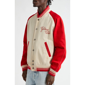 Veste universitaire crème et rouge avec manches contrastées et détails lettrés, logo personnalisé - Product Image 5