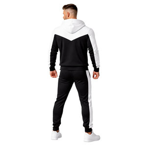 High Quality Men’s Black <b>White</b> Contrast <b>Tracksuit</b> Hoodie Jogger Set Casual Sportswear Gym Running Suit High Quality Wholesale - Product Image 5