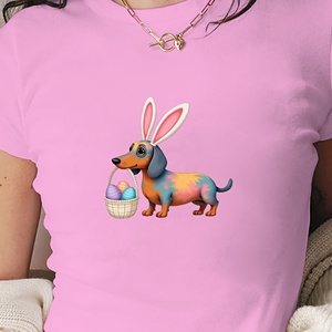 Dachshund con cesta de Pascua Camiseta corta de moda para mujer - Product Image 2