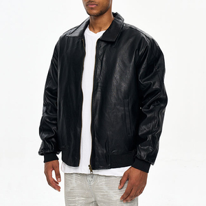 Chaqueta Bomber de Cuero Genuino Negro para Hombre, Cuello Camisero, Cierre de Cremallera, Informal, Otoñal, Resistente al Viento, Ecológica - Product Image 4