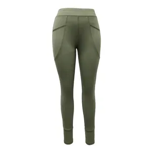 Mid Waist Olive Green <b>Women</b> Yoga <b>Leggings</b> Knitted Stretch Breathable Eco-Friendly <b>Thermal</b> Full Length Vintage Style Activewear - Product Image 1