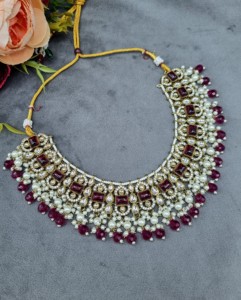 Conjunto de collar de piedra con corte radiante y pendientes a juego, y mangtika, chapado en oro antiguo, joyería étnica de moda al por mayor - Product Image 2