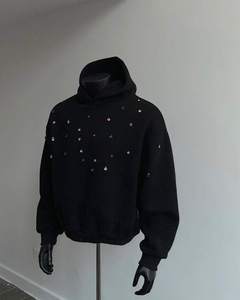 Custom Heavyweight Rhinestone Gemstone Oversized Pullover Hoodie Vintage Heather <b>Grey</b> Crystal Studded Streetwear <b>Sweatshirt</b> - Product Image 4