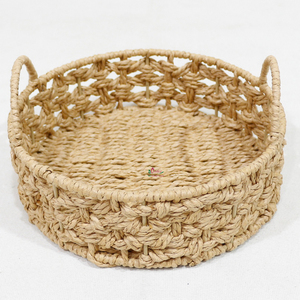 Natural Water Hyacinth Serving Tray Handwoven Round <b>Bread</b> Fruit <b>Basket</b> Eco-friendly - Product Image 4