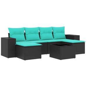 ชุดโซฟาลานบ้านหวายโพลีสีดำ 7 ชิ้นพร้อมชุดเบาะรองนั่งในสวน - Product Image 2