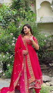 ชุดเดรส Anarkali ดีไซน์เนอร์งานฝีมือสไตล์ปากีสถาน 2 สี / ชุด Salwar Kameez สำหรับเจ้าสาว ชุดออกงาน ผ้าไหมจอร์เจตต์ - Product Image 2