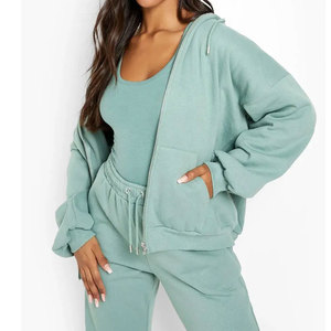 Conjunto Deportivo con Capucha para Mujer, Color Verde Menta, Manga Larga, Cierre Frontal con Cremallera, Corte Holgado Informal con Bolsillos Laterales - Product Image 3