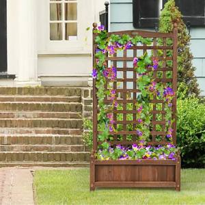 Jardinera elevada de madera con enrejado para exterior, caja de plantación vertical para flores con paneles de celosía y jardinera para patio - Product Image 2