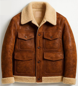 Veste en cuir véritable pour homme, col montant, logo frontal, marque privée OEM, livraison directe - Product Image 1