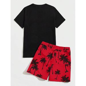 Ensemble streetwear homme t-shirt et short en jersey de coton épais 240 GSM, short marron terre avec empiècements, logo personnalisé imprimé, ensemble 2 pièces - Product Image 4