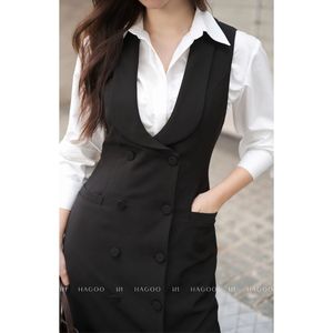 Chaleco vaquero de doble botonadura para mujer, vestido tipo lápiz con cuello en V, ropa exterior para llevar en capas, ropa informal de oficina [V9035] - Product Image 3