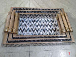 Bandejas Rectangulares de Madera Pulida Marrón para Servir, con Asas de Diseño Tallado a Mano de Alta Resistencia, para Mesa de Comedor en el Hogar o la Cocina - Product Image 2