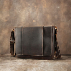 ROYAA Vintage Crazy Horse Genuine Leather Waterproof Men's Crossbody Shoulder Messenger Bag 13 Inch <b>Laptop</b> Capacity - Product Image 2