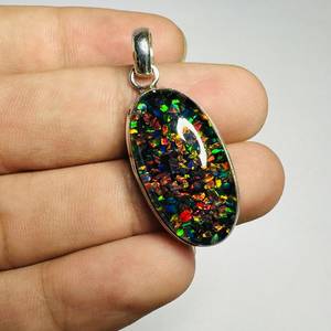 NIKHIL GEMS Natural Black <b>Opal</b> <b>Pendant</b> Handmade 925 Sterling Silver Vintage Engagement Jewelry for Women Third Party Appraisal - Product Image 5