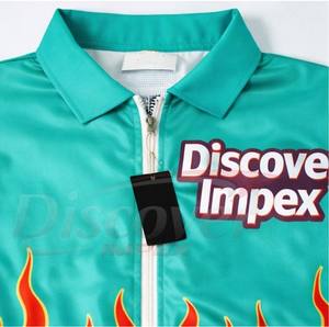 Ensemble court 2 pièces personnalisé pour homme, imprimé graphique flamme 3D turquoise, survêtement d'été, polo à quart de zip et short assorti - Product Image 4
